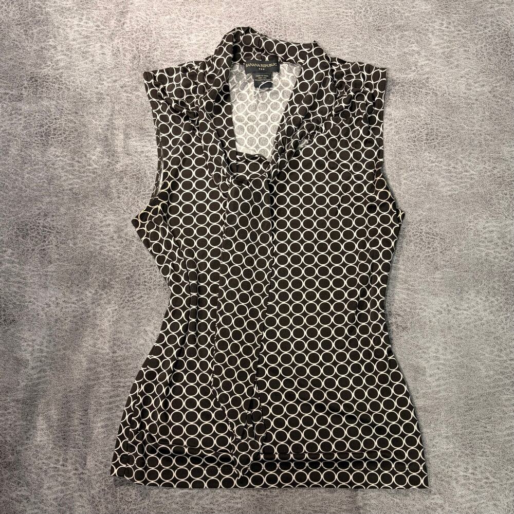 Brown Circle Tie Neck Sleeveless Blouse